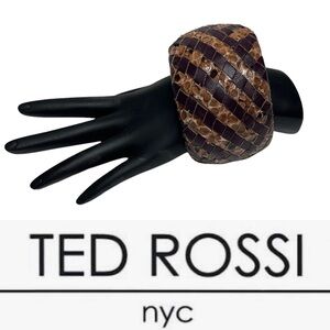 Ted Rossi NYC Snakeskin and Leather Woven Wide Bangle Bracelet Brown